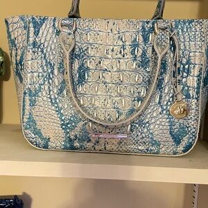 Brahmin Blue and Cream Crocodile Medium Tote Bag